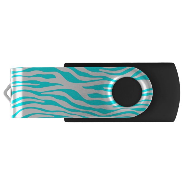 Blue and White Zebra Stripes Flash Drive (Back)