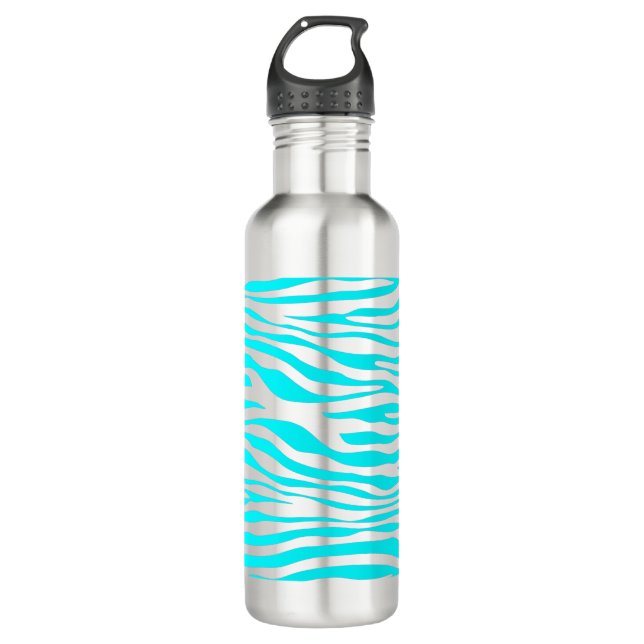 Blue and White Zebra Stripes Stainless Steel Water Bottle (Front)