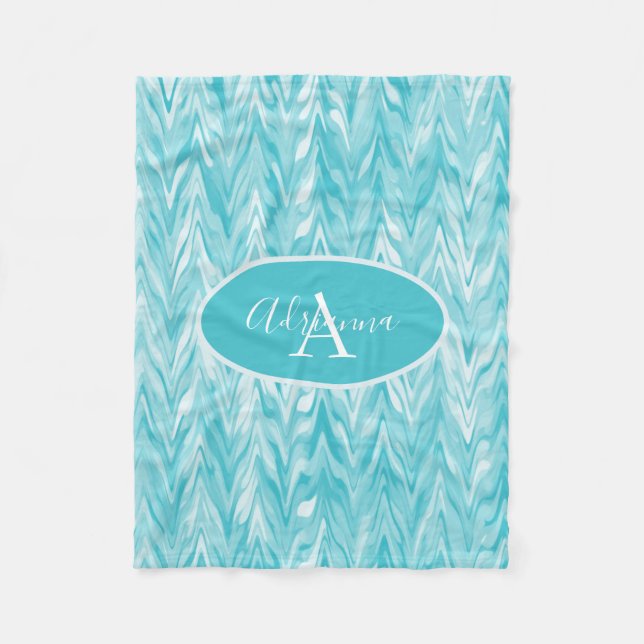 Blue And White Zigzag Fleece Blanket (Front)