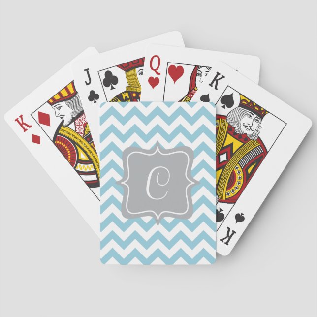 Blue and White Zigzag Monogram Poker Cards (Back)