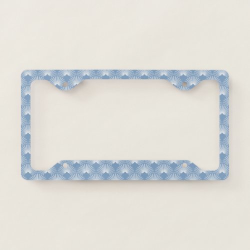 Blue and whitek art_deco geometric pattern license plate frame