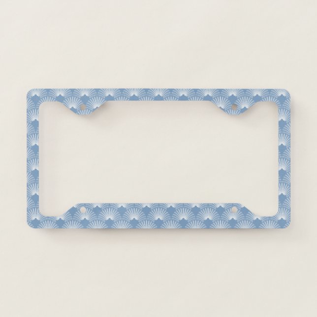 Blue and whitek art-deco geometric pattern license plate frame (Front)