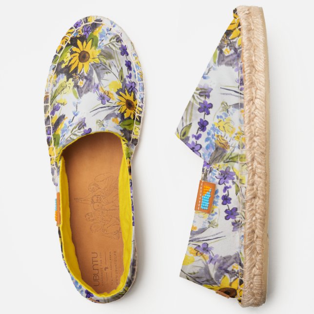 Blue and yelllow sunflower patterned floral shoes (Side)