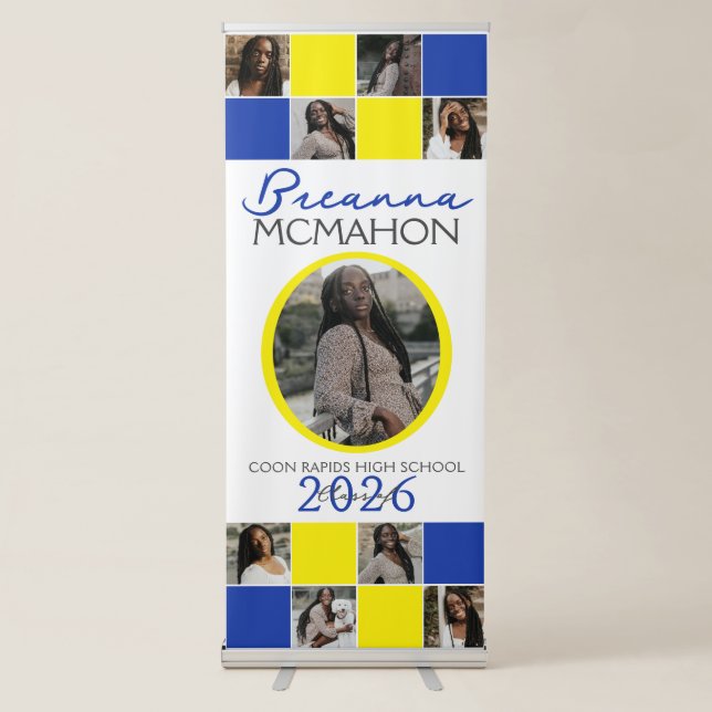 Blue and Yellow 9 Photo Graduation Retractable Banner (Front)