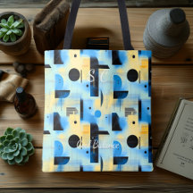 Blue and Yellow Abstract Geometric Tote Bag Modern