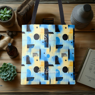 Blue and Yellow Abstract Geometric Tote Bag Modern