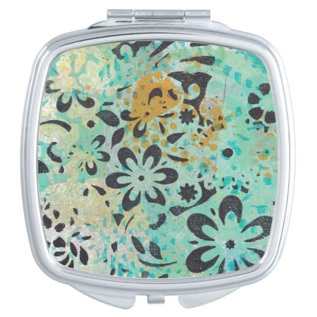 Blue and yellow abstract mirrored compact vanity mirror (Front)