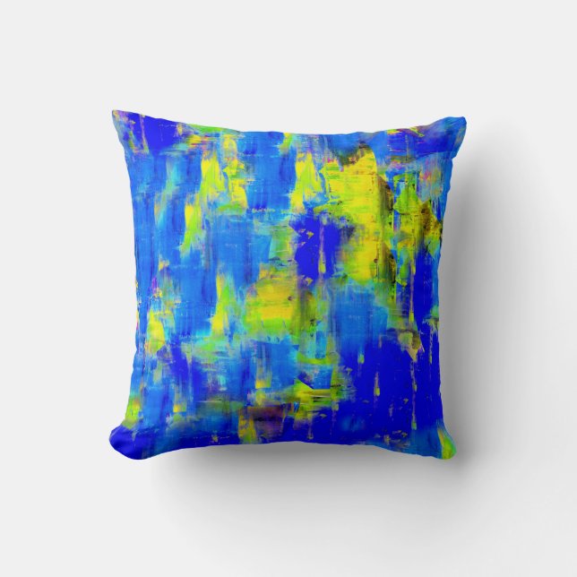 Blue and Yellow Abstract Painting 2 Throw Pillow (Front)