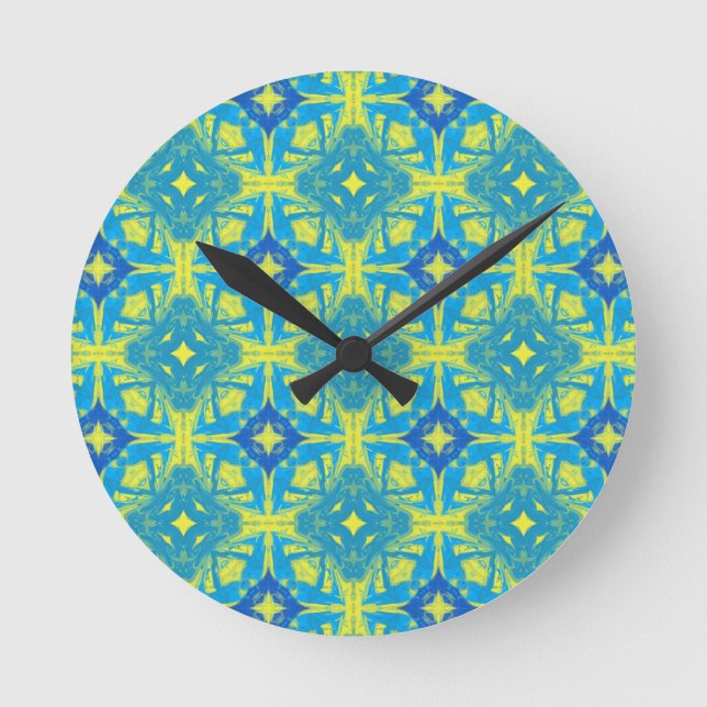 Blue and Yellow Abstract Round Clock (Front)