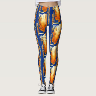 blue and yellow abstract watercolor pattern art leggings