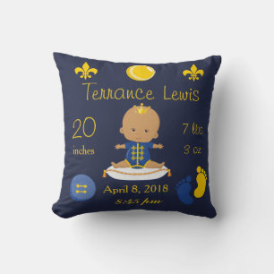 Blue and Yellow African American Baby Boy Throw Pillow