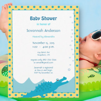 Blue and Yellow Alligator Baby Boy Shower Invitation