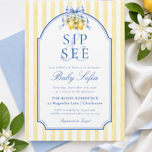 Blue and Yellow Amalfi Lemon Citrus Sip & See Invitation