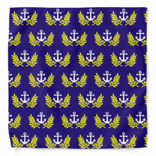Blue and yellow anchor nautical sailors bandana