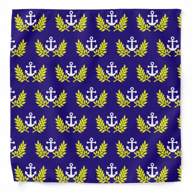 Blue and yellow anchor nautical sailors bandana (Front)