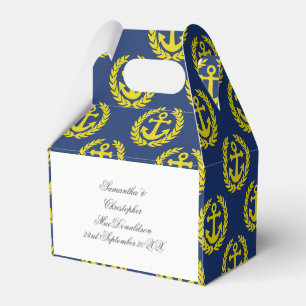 Blue and yellow anchor nautical themed wedding favor boxes