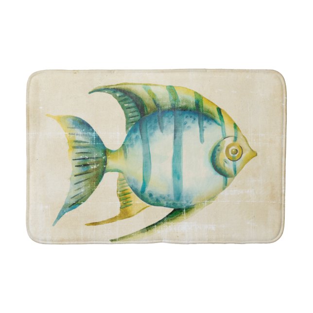 Blue and Yellow Aquarium Fish Bathroom Mat (Front)