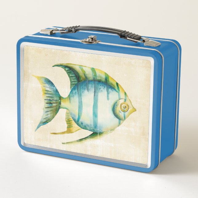 Blue and Yellow Aquarium Fish Metal Lunch Box (Front)
