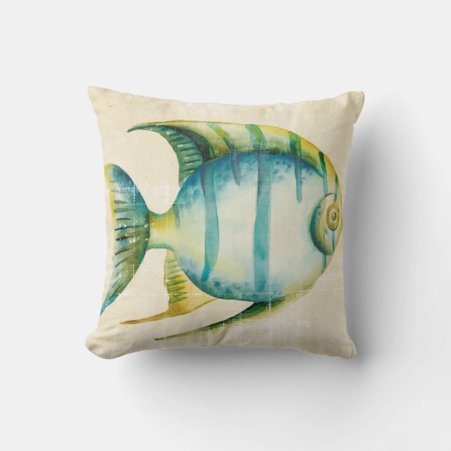 Blue and Yellow Aquarium Fish Throw Pillow (Front)