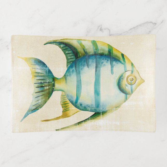 Blue and Yellow Aquarium Fish Trinket Tray (Front)