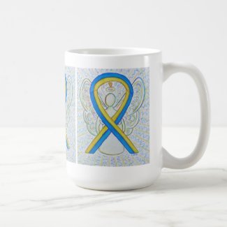 Blue and Yellow Awareness Ribbon Angel Art Mug