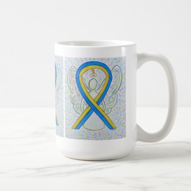 Blue and Yellow Awareness Ribbon Angel Art Mug (Right)
