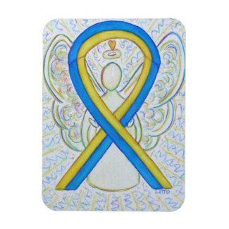 Blue and Yellow Awareness Ribbon Angel Magnet Gift