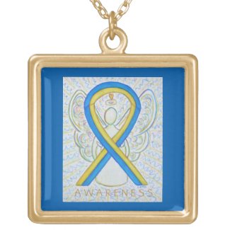 Blue and Yellow Awareness Ribbon Angel Necklace