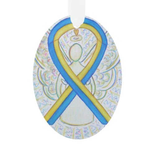 Blue and Yellow Awareness Ribbon Angel Ornament