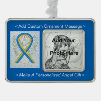 Blue and Yellow Awareness Ribbon Angel Ornament