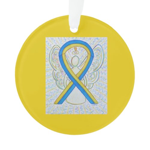 Blue and Yellow Awareness Ribbon Angel Ornaments