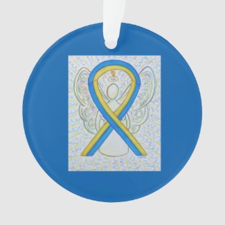 Blue and Yellow Awareness Ribbon Angel Ornaments
