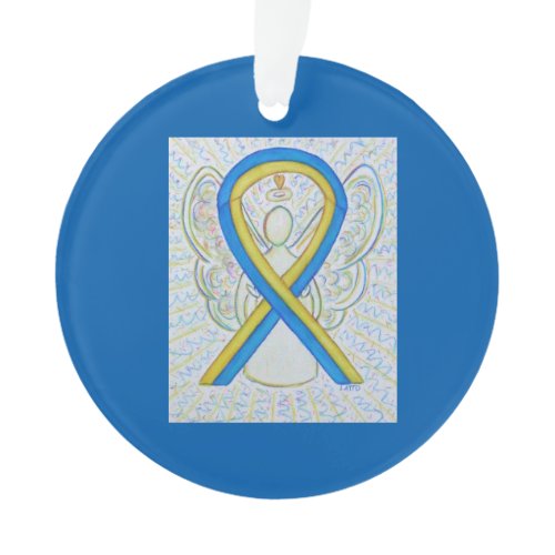Blue and Yellow Awareness Ribbon Angel Ornaments