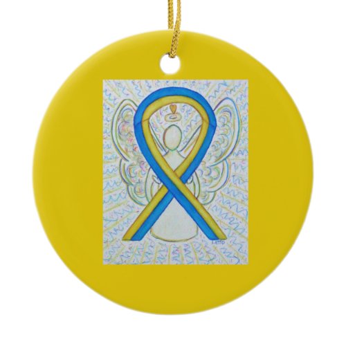 Blue and Yellow Awareness Ribbon Angel Ornaments