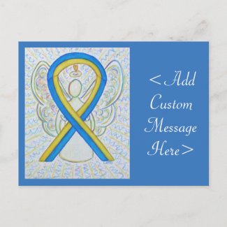 Blue and Yellow Awareness Ribbon Angel Postcard
