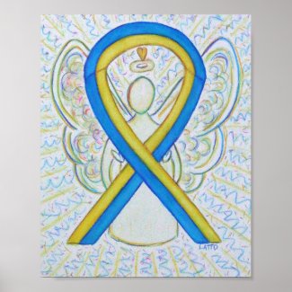 Blue and Yellow Awareness Ribbon Angel Poster