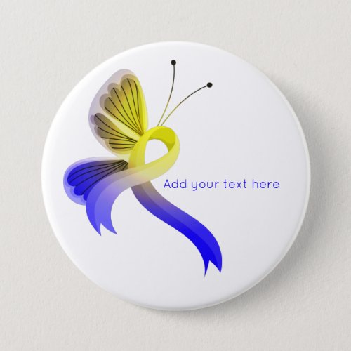 Blue and Yellow Awareness Ribbon Butterfly  Button