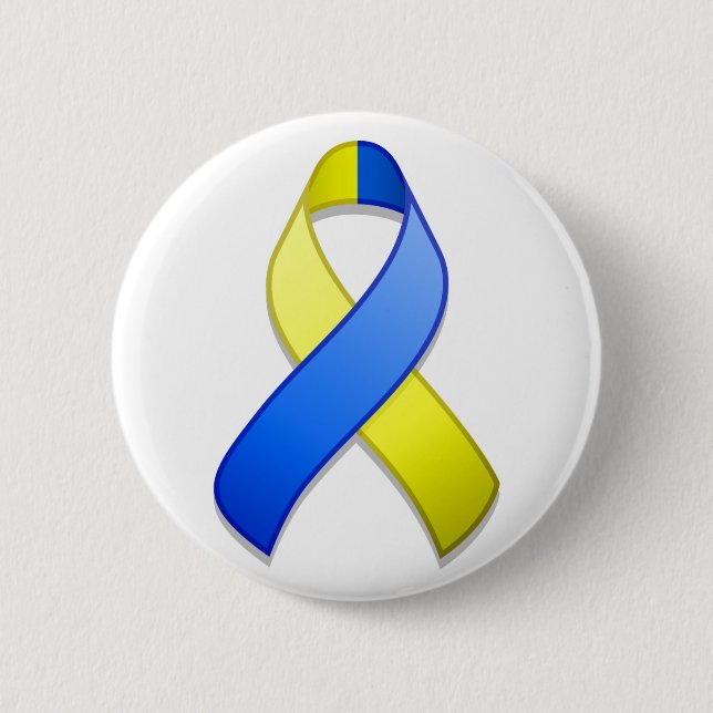 Blue and Yellow Awareness Ribbon Button (Front)