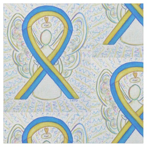 Blue and Yellow Awareness Ribbon Custom Material Fabric