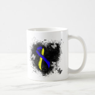 Blue and Yellow Awareness Ribbon Grunge Coffee Mug