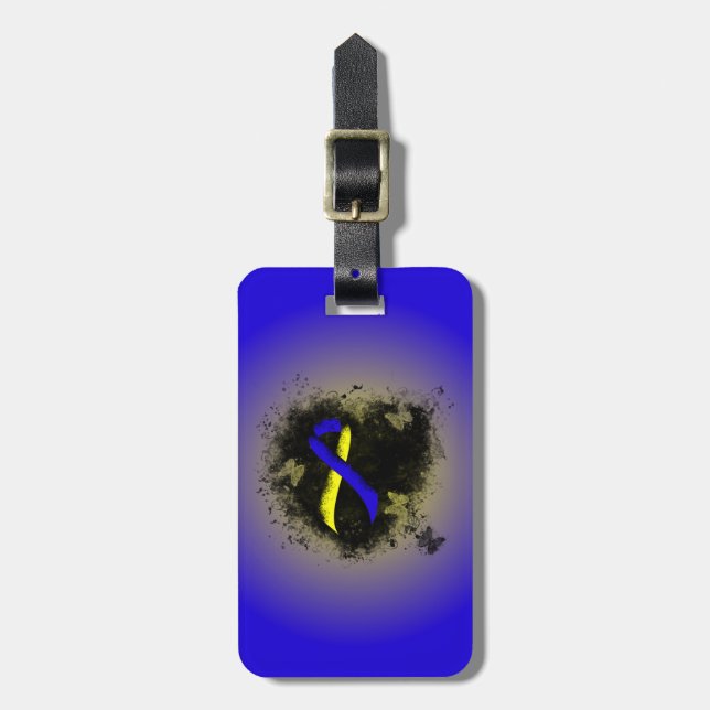Blue and Yellow Awareness Ribbon Grunge Luggage Tag (Front Vertical)