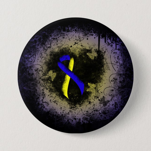 Blue and Yellow Awareness Ribbon Grunge Pinback Button (Front)