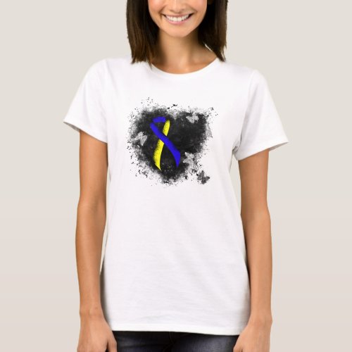 Blue and Yellow Awareness Ribbon Grunge T_Shirt