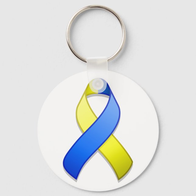 Blue and Yellow Awareness Ribbon Keychain (Front)