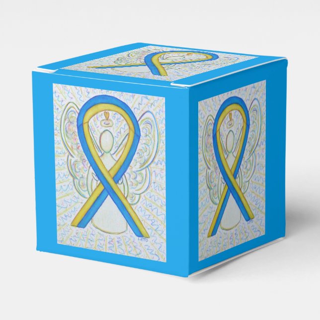 Blue and Yellow Awareness Ribbon Party Favor Box (Front Side)