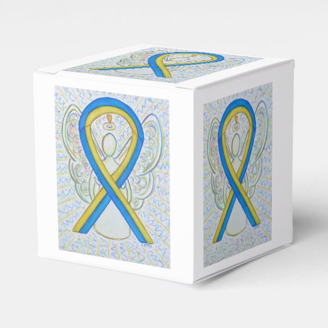 Blue and Yellow Awareness Ribbon Party Favor Box (Front Side)