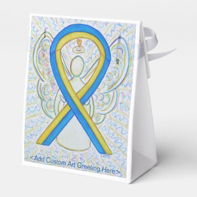 Blue and Yellow Awareness Ribbon Party Favor Boxes (Back Side)