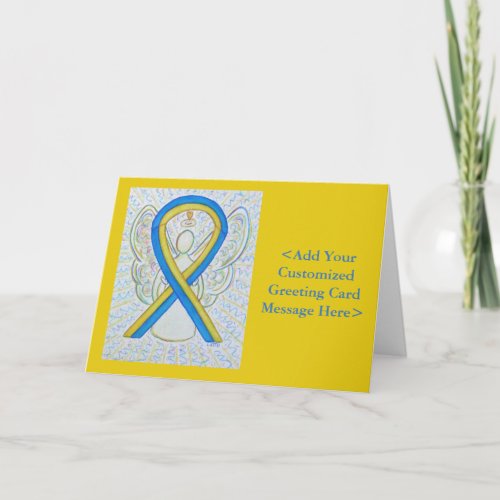 Blue and Yellow Awareness Ribbon Personalized Card