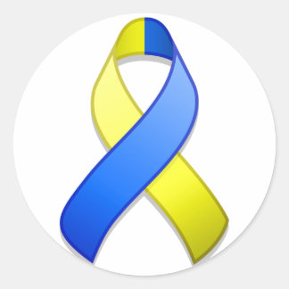 Blue and Yellow Awareness Ribbon Round Sticker