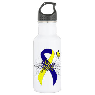 Blue and Yellow Awareness Ribbon with Butterfly Stainless Steel Water Bottle